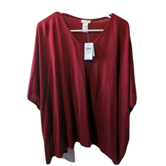 J Jill Women’s Dark Red Lightweight Knit Poncho Cape One Size Petite - Picture 1 of 8